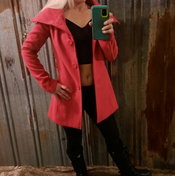Fuchsia Me Jane Pea Coat With Belt - Picture 1 of 17
